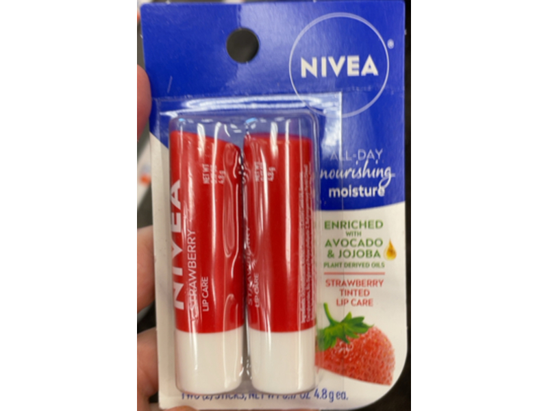 Nivea All Day Nourishing Moisture Strawberry Tinted Lip Care, Avocado & Jojoba, 0.17 oz/4.8 g, Pack Of 2