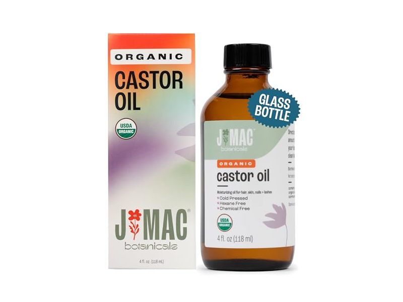 J MAC BOTANICALS Organic Castor Oil, 4 oz/118 mL