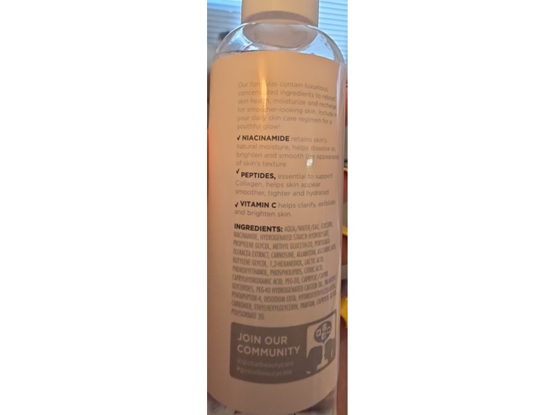 Global Beauty Care Glowing Exfoliating Toner, Niacinamide, Peptides & Vitamin C, 4 oz/120 mL