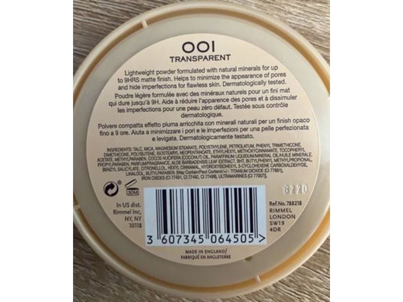 Rimmel London Stay Matte Long Lasting Pressed Powder, Transparent 001, 0.49 oz/14 g