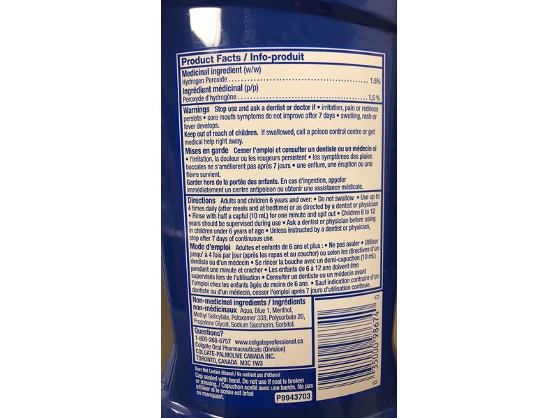 Colgate Peroxyl Antiseptic Mouth Sore Rinse, Mild Mint, 500 mL