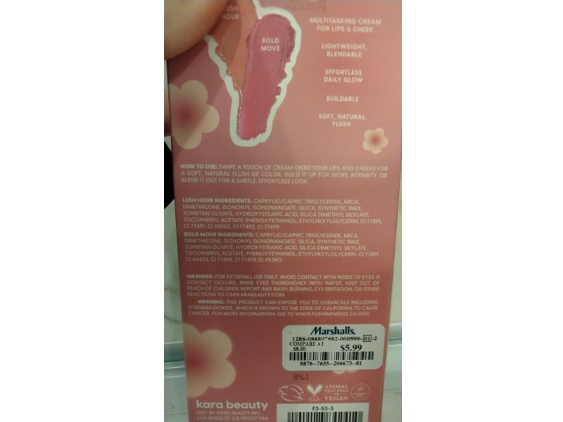 kara Beauty Daily Glow Girls Night Out Lip & Cheek Cream Blush, Bols Move + Lush Hour, 0.141 oz/4 g