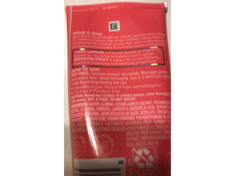 Biore Brightening Exfoliating Scrub, Yuzu Lemon + Dragon Fruit, 3.5 fl oz/103.5 mL