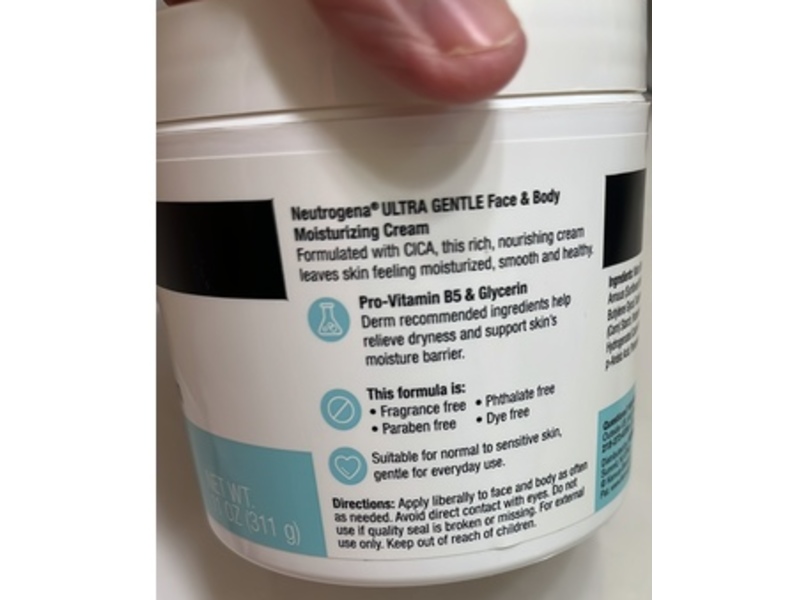Neutrogena Ultra Gentle Face & Body Moisturizing Cream, Cica + Pro + Vitamin B5, 11 oz/311 g