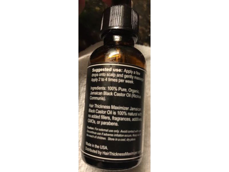 Hair Thickness Maximizer 100% Organic Cold-Pressed, Jamaican Black Castor Oil, Pure & Unrefined, 1 fl oz/30 mL