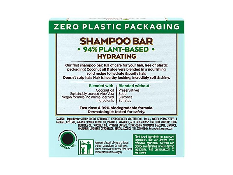 Garnier Whole Blends Hydrating Shampoo Bar, Coco & Aloe Vera, Normal Hair, 2 oz/60 g