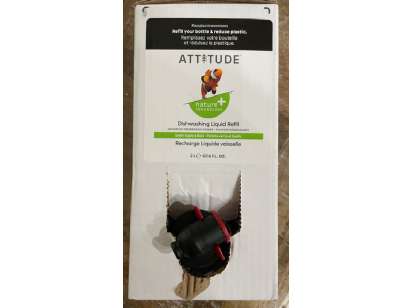 Attitude Dishwashing Liquid Refill, Green Apple & Basil, 67.6 fl oz/2 L
