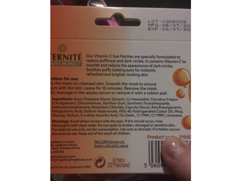 Eternite Under Eye Patches, Vitamin C, 6 Pairs, 12 Count