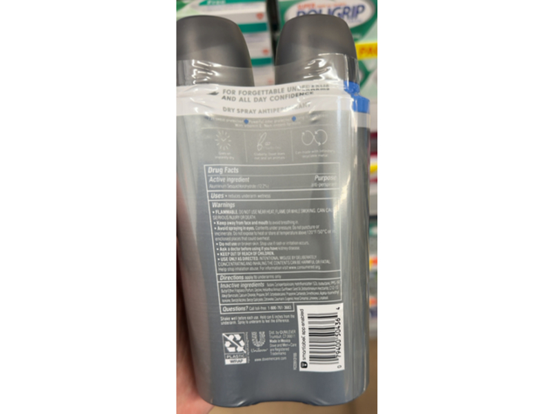 Dove Men +care Dry Spray Antiperspirant, Stain Defense Set, 3.8 oz/107 g