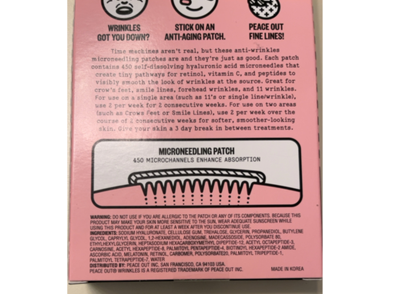 Peace Out Anti Wrinkle Dissolving Microneedling Patches, Retinol & Peptides, 6 Counts