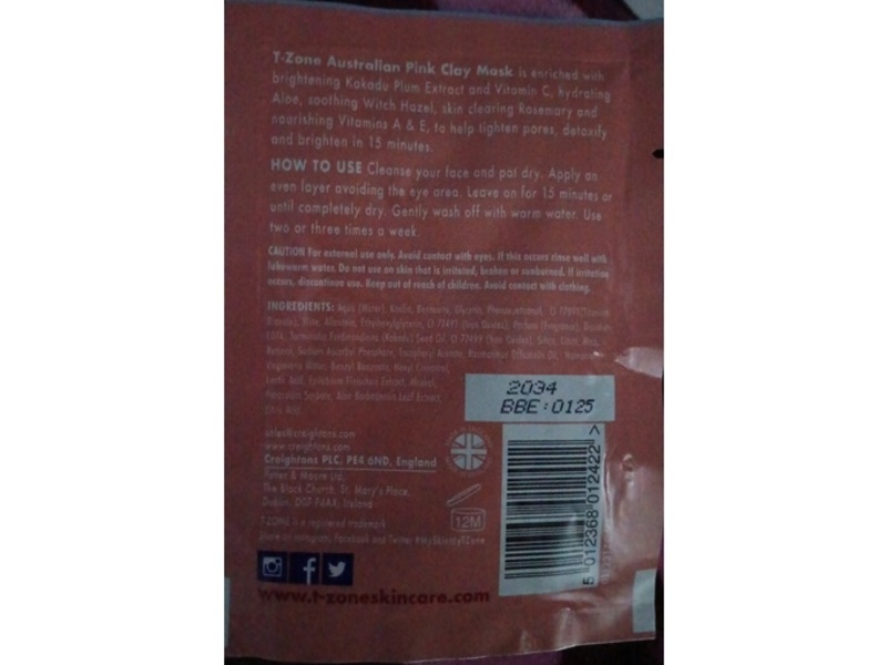 T-Zone Australian Pink Clay Mask, Kakadu Plum, 0.67 fl oz/20 mL