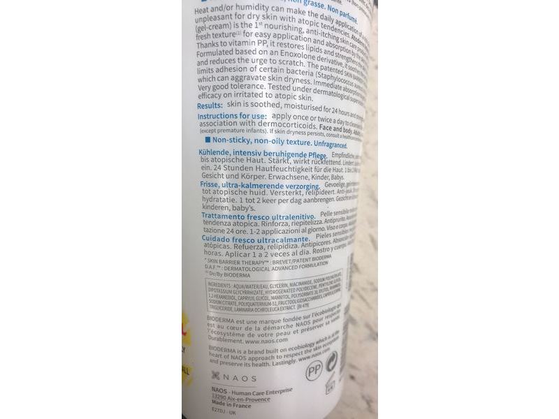 Bioderma Atoderm Intensive Gel-Creme, Ultra-Soothing Cooling Care, 16.7 fl oz/500 ml