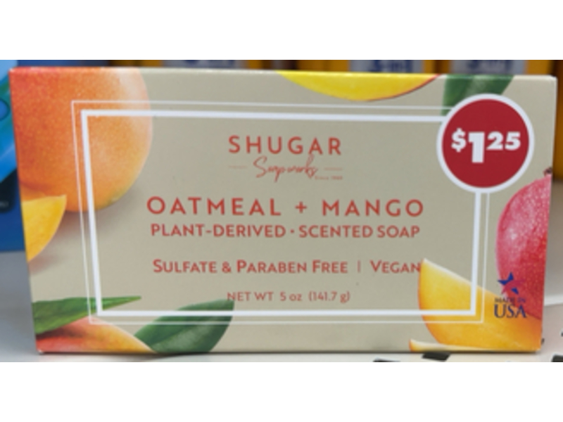 Shugar Soapworks Plant - Derived Scented Soap, Oatmeal + Mango, 5 oz/141.7 g