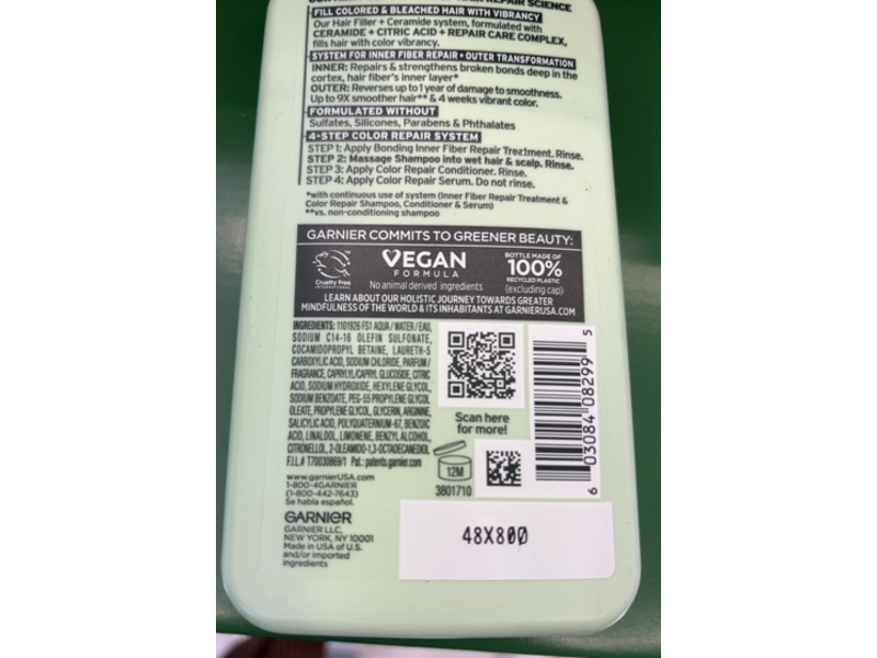 Garnier Fructis Hair Filler Color Repair Shampoo, Ceramide + Citric Acid, 10.1 fl oz/300 mL