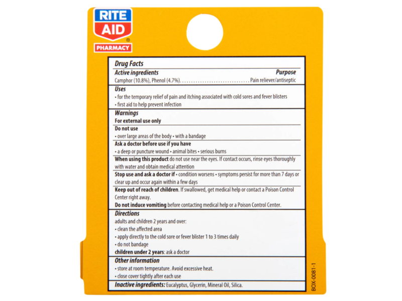 Rite Aid Cold Sore Treatment, 0.23 oz/6.5 g