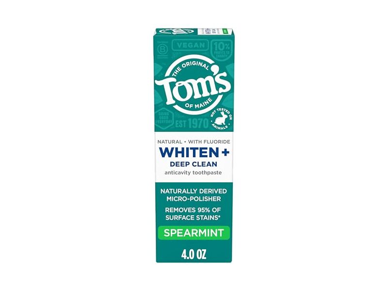 Tom's Of Maine Whiten + Deep Clean Anticavity Toothpaste, Spearmint, 4 oz/113 g