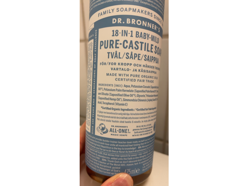 Dr. Bronner's 18-In-1 Baby Mild Pure Castile Soap, 475 mL