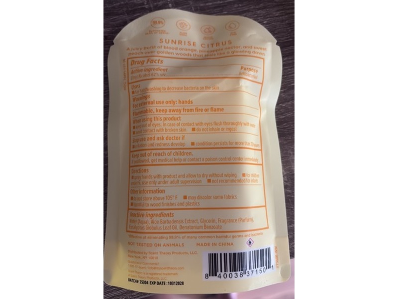 Scent Theory Moisturizing Spray Hand Sanitizer, Sunrise Citrus, 1 fl oz/30 ml