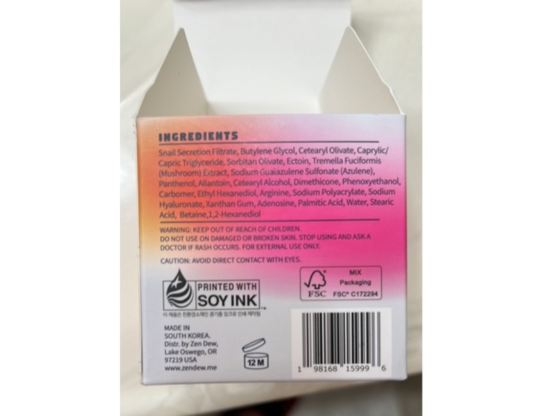 Zen Dew Snail Mucin Moisturizer, Moon Milk, 3.52 oz/100 g