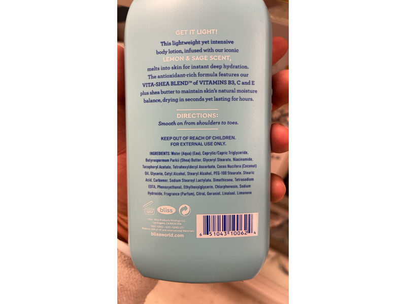 Bliss Cloud 9 Body Lotion, Lemon & Sage, 16 fl oz/470 mL, Pack Of 3