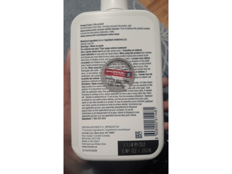 Cerave Acne Control Cleanser, 16 fl oz/473 mL