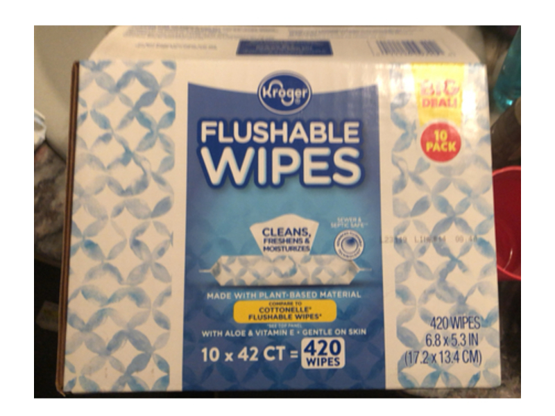 Kroger Flushable Wipes, Aloe & Vitamin E, 420 Count, Pack Of 10