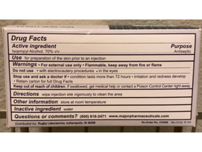 Rugby Antiseptic Sterile Alcohol Prep Pads, Isopropyl Alcohol, 100 Count