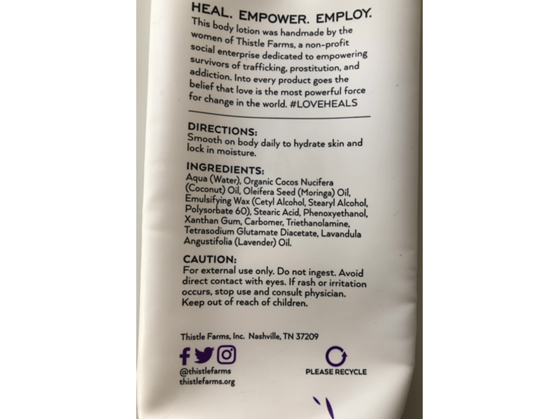 Thistle Farms Love Heals Enriching Body Lotion, Lavender, 8 fl oz/237 mL