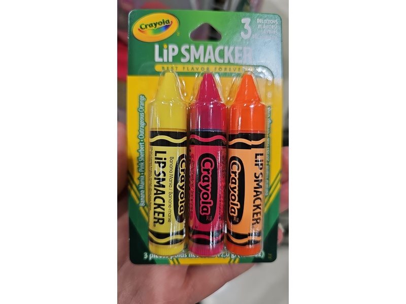 Lip Smacker Crayola Crayon Flavored Lip Balm, Banana Mania + Pink Sherbert, & Outrageous Orange, 0.42 oz/12 g