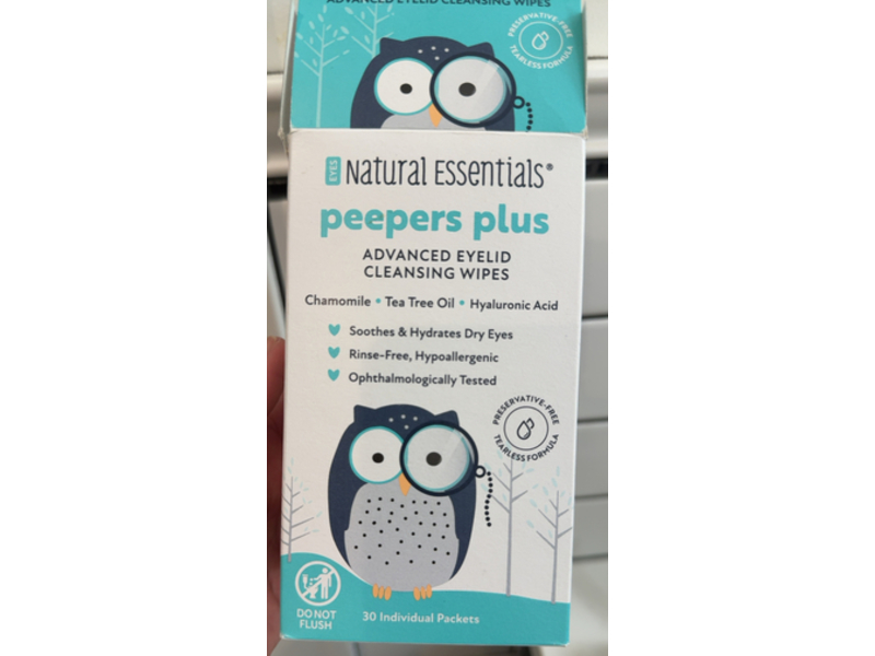 Natural Essentials Peepers Plus Advanced Eyelid Cleansing Wipes, 30 Count, Pack Of 3