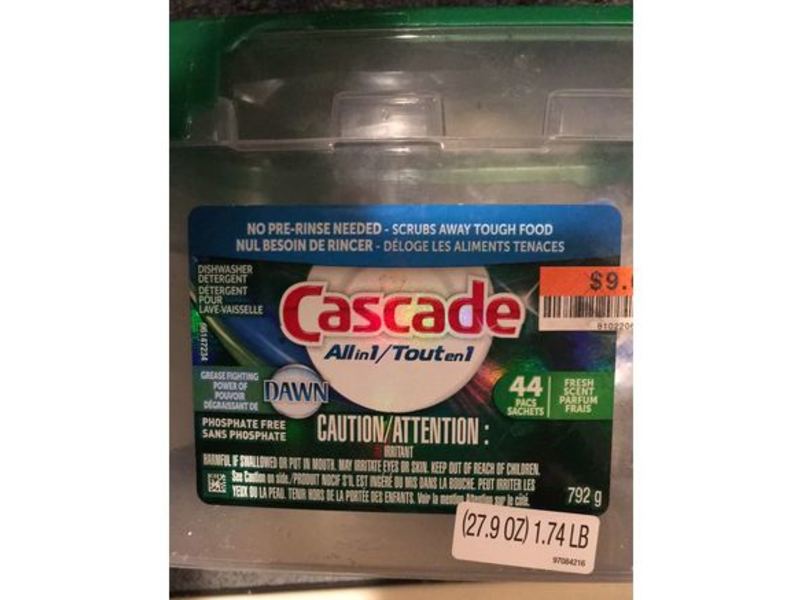 Cascade Complete All-in-1 Dishwasher Detergent, Fresh Scent, 44 Pacs, 27.9 oz