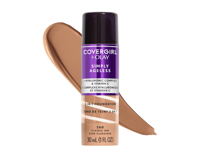 CoverGirl + Olay Simply Ageless 3-in-1 Liquid Foundation, 260 Classic Tan, 1 fl oz/30 mL