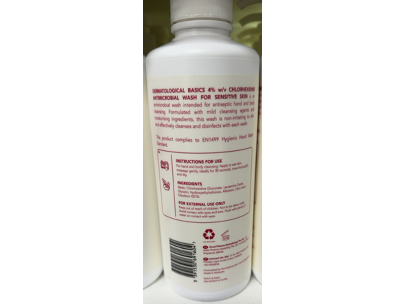 Dermatological Basics 4% w/v Chlorhexidine Antimicrobial Wash, 500 mL