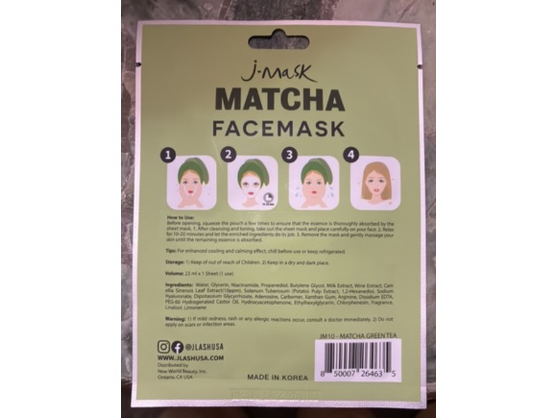 J.Mask Refreshing Face Mask, Matcha Green Tea, 0.77 fl oz/23 mL, 1 Count