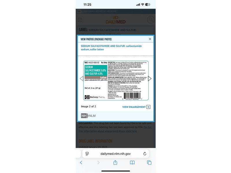 Sodium Sulfacetamide and Sulfur Lotion 9.8% / 4.8%, 2 oz/57 g, BioComp Pharma (Rx)