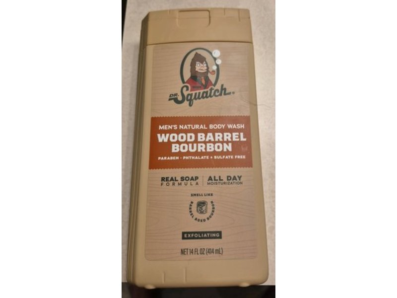 Dr. Squatch Exfoliating Body Wash, Wood Barrel Bourbon, 14 fl oz/414 mL
