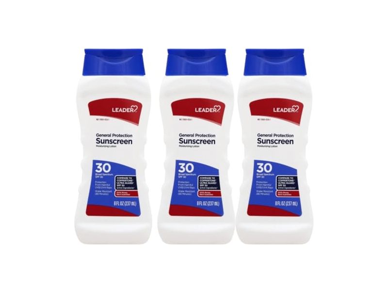 Leader General Protection Sunscreen Moisturizing Lotion, SPF 30, 8 fl oz/237 mL, Pack Of 3
