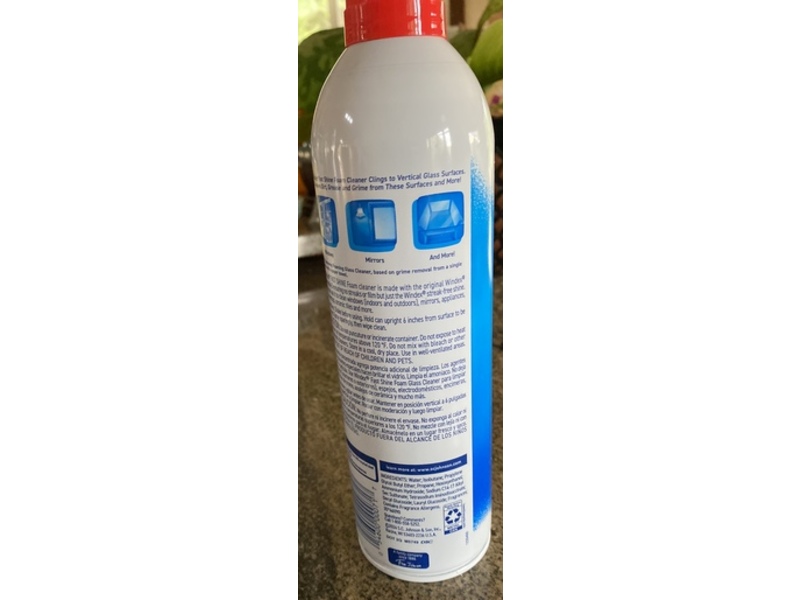 Windex Fast Shine Foam Glass Cleaner, Rainshower Scent, 19 oz/538 g