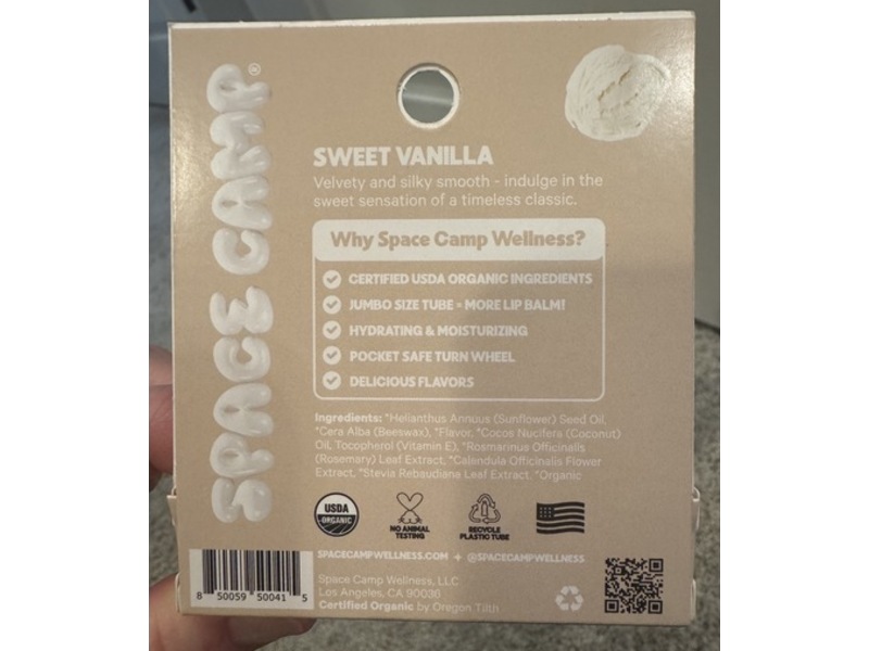 Space Camp Wellness Lip Balm, Sweet Vanilla, 0.25 oz