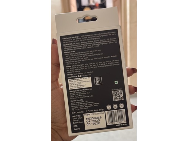 Furr By Pee Safe Charcoal Nose Strips, Aloe Vera & Tea Tree, 3 Count