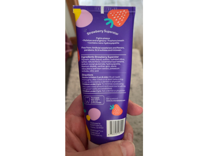 Burst Kids Fluoride - Free Toothpaste, Strawberry Superstar, 4.0 oz/113 g, Pack Of 2