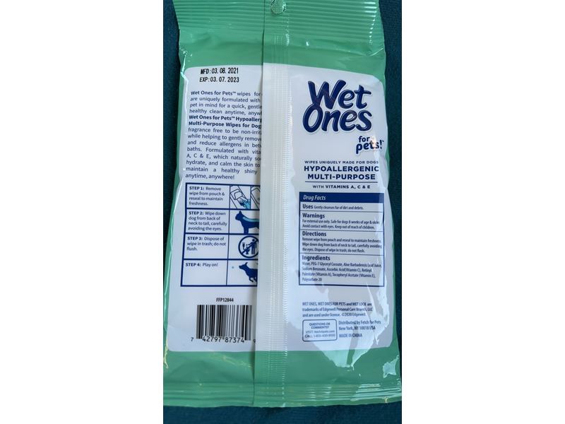 Wet Ones for Pets Hypoallergenic Multi-Purpose Dog Wipes, Vitamins A, C & E, 30 Count