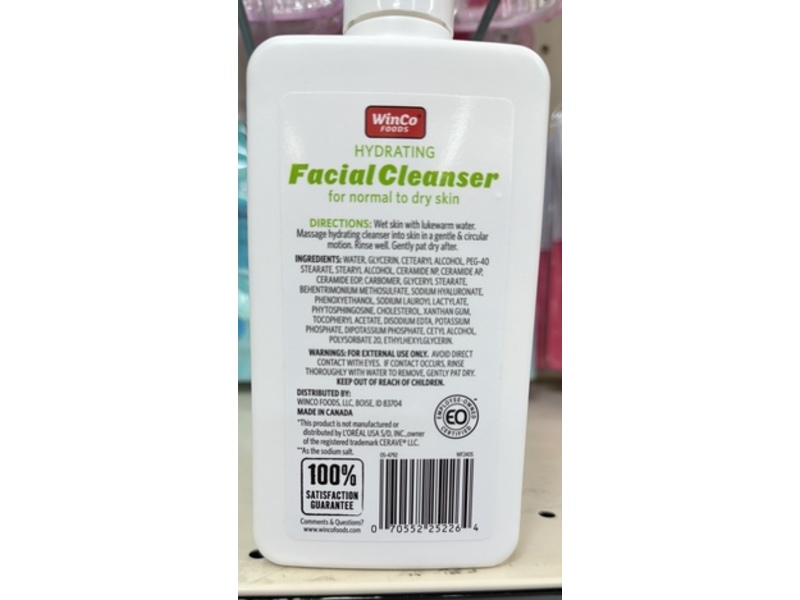 WinCo Foods Hydrating Facial Cleanser, 3 Essential Ceramides & Hyaluronic Acid, 12 fl oz/354 mL