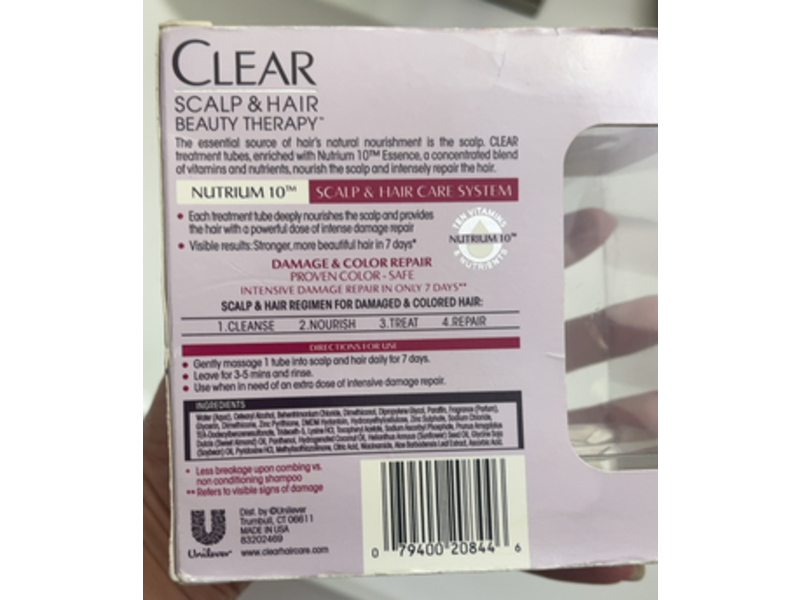 Clear Scalp & Hair Beauty Therapy Day Intensive Treatment Tubes, Damage & Color Repair, 0.5 fl oz/14 mL, 7 Treatments
