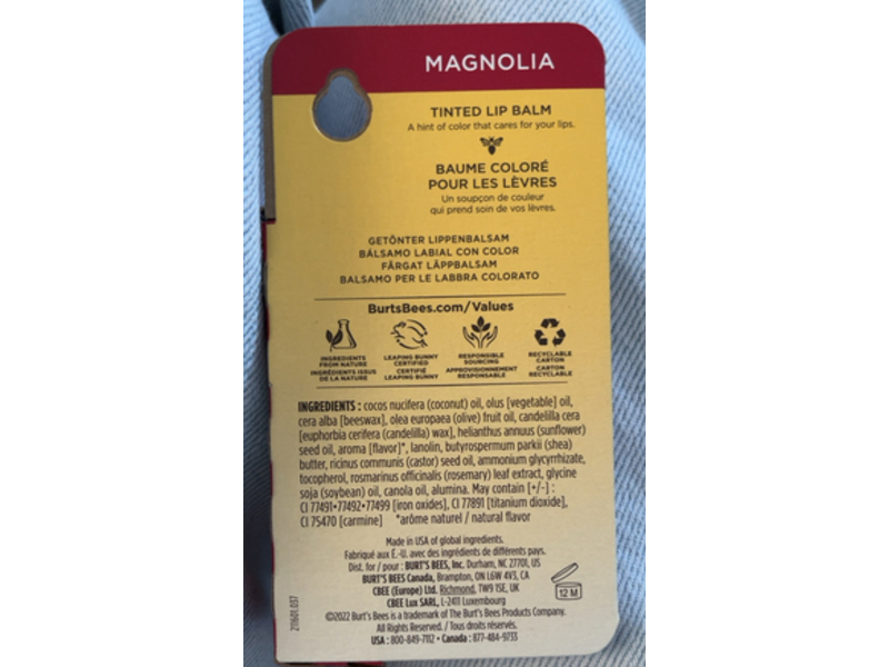 Burt's Bees Tinted Lip Balm, Mangolia, 0.15 oz/4.25 g