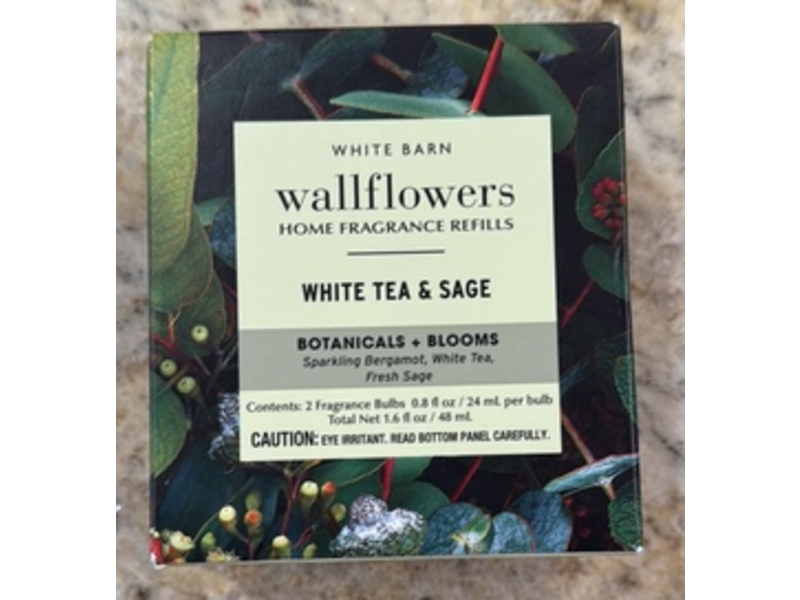 Bath & Body Works White Barn Wallflowers Home Fragrance Refills, White Tea & Sage, 0.8 fl oz/24 mL, Pack Of 2