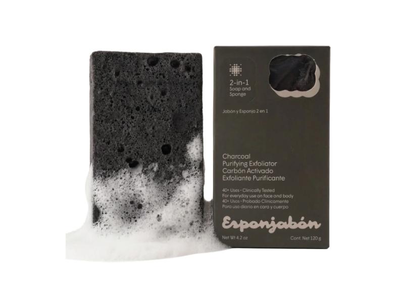 Esponjabon 2-In-1 Activated Purifying Soap & Sponge Exfoliator, Charcoal, 4.2 fl oz/120 g