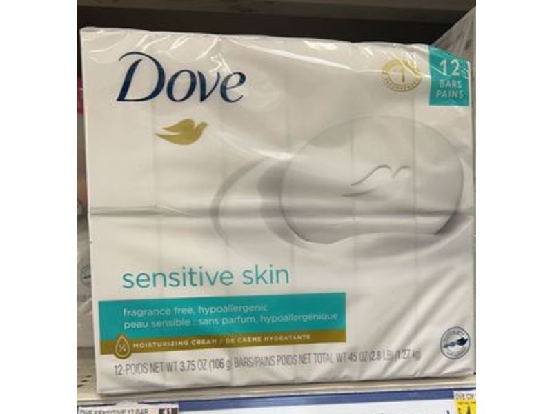 Dove Sensitive Skin Moisturizing Cream Bars, 3.75 oz/106 g, 12 Count