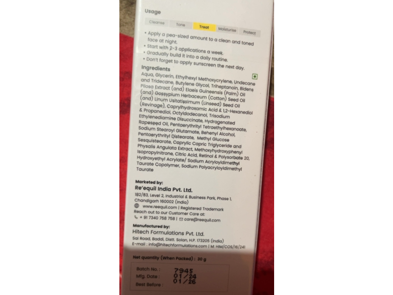 Re'equil Retinol Night Cream, 30 g