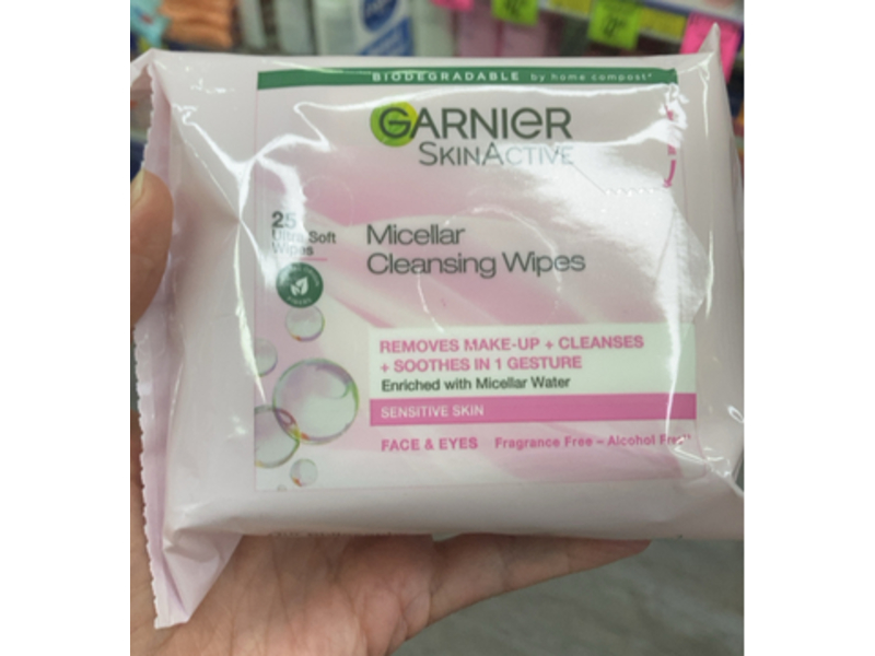 Garnier Skin Active Cleansing Wipes, Micellar Water, 25 Count